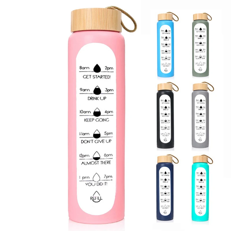 32oz Reusable Glass Bottle w/ Time Mark 1