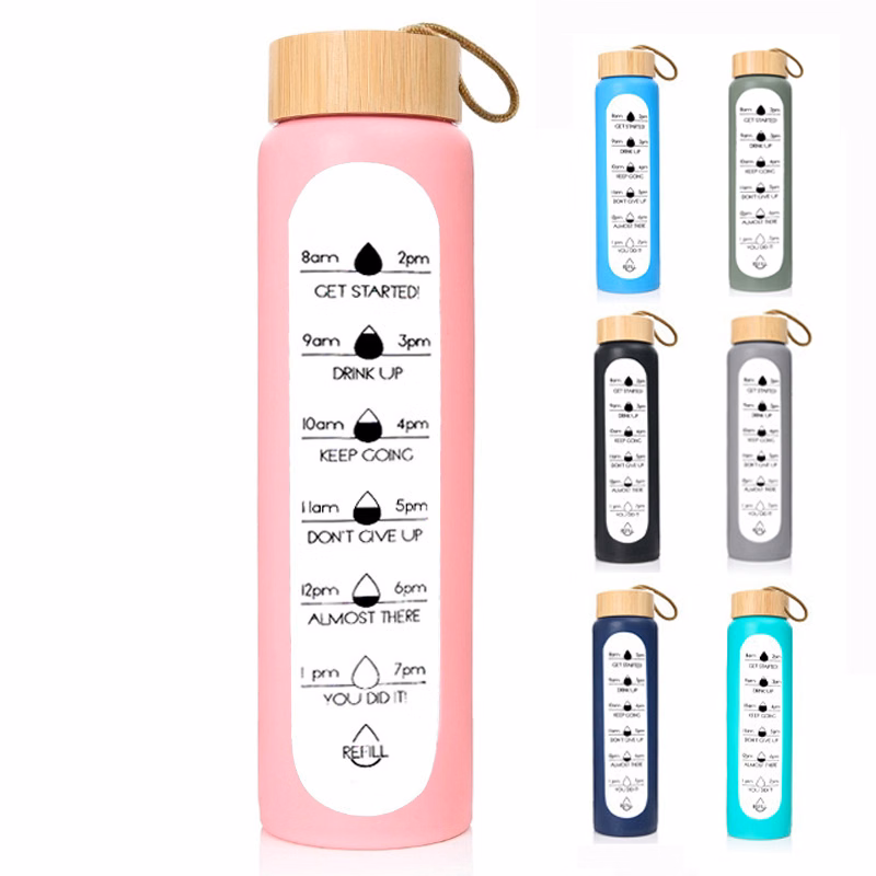 32oz Reusable Glass Bottle w/ Time Mark