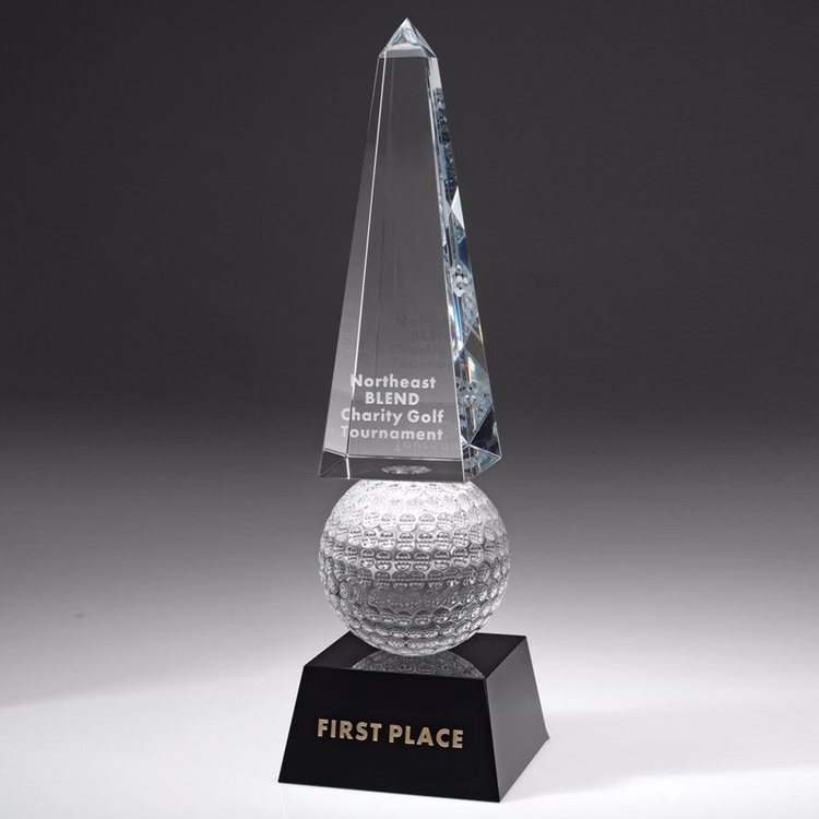 12" Crystal Award-Monumental Golf Obelisk_D687CA