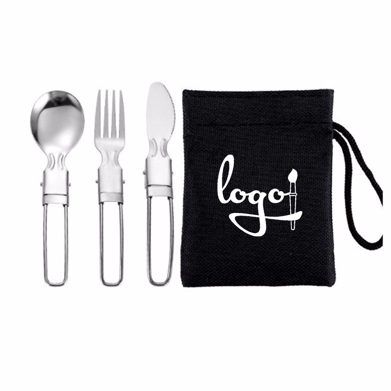 Foldable Stainless Steel Cutlery Set with Custom Pouch