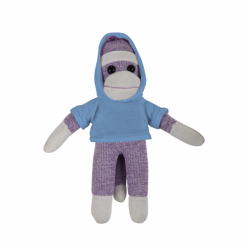 soft plush Purple Sock Monkey with hoodie
