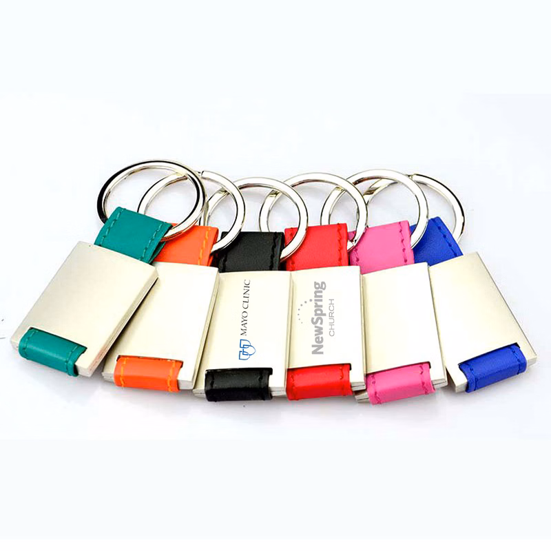 Chrome Leatherette Metal Keychain