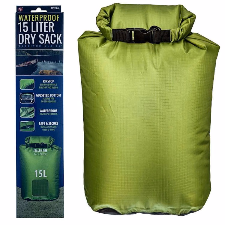 15L Waterproof Green Dry Sacks - 20.5" x 14.5"
