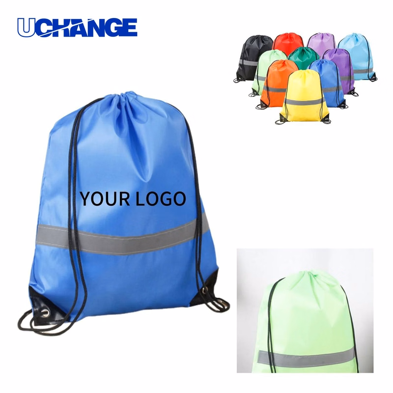 Neon Drawstring Bag Backpack Polyester with Reflective Strips