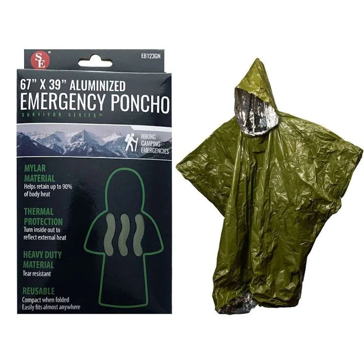 Olive Green Emergency Aluminized Poncho - 67" x 39" 1