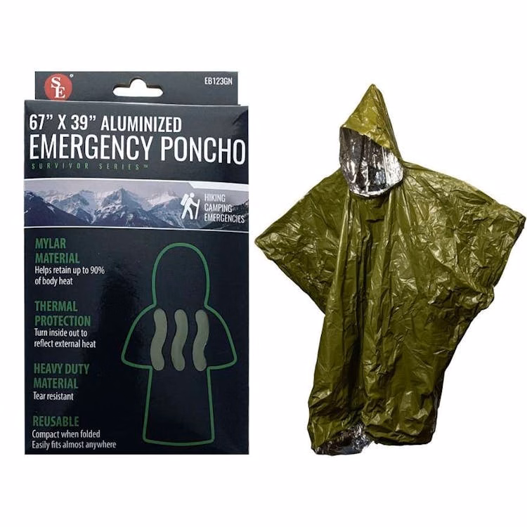 Olive Green Emergency Aluminized Poncho - 67" x 39"