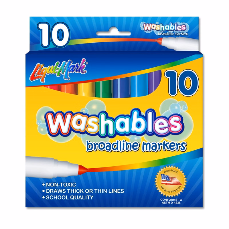 Washable Markers - 10 Colors Broad Tip