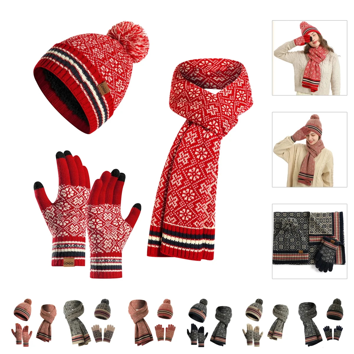 Custom Logo Winter Hat Scarf Gloves Set 1