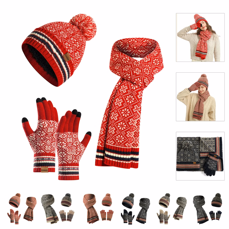 Custom Logo Winter Hat Scarf Gloves Set