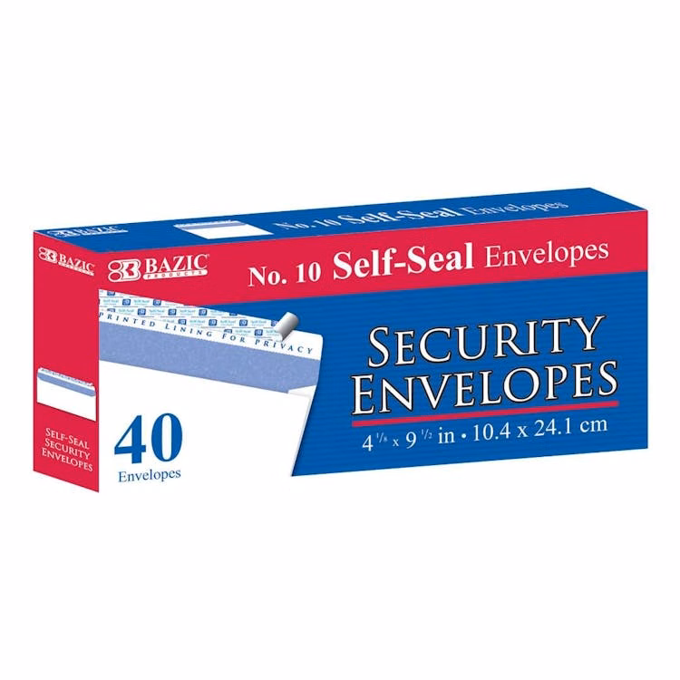 #10 Self-Seal Security Envelopes - 40 Piece