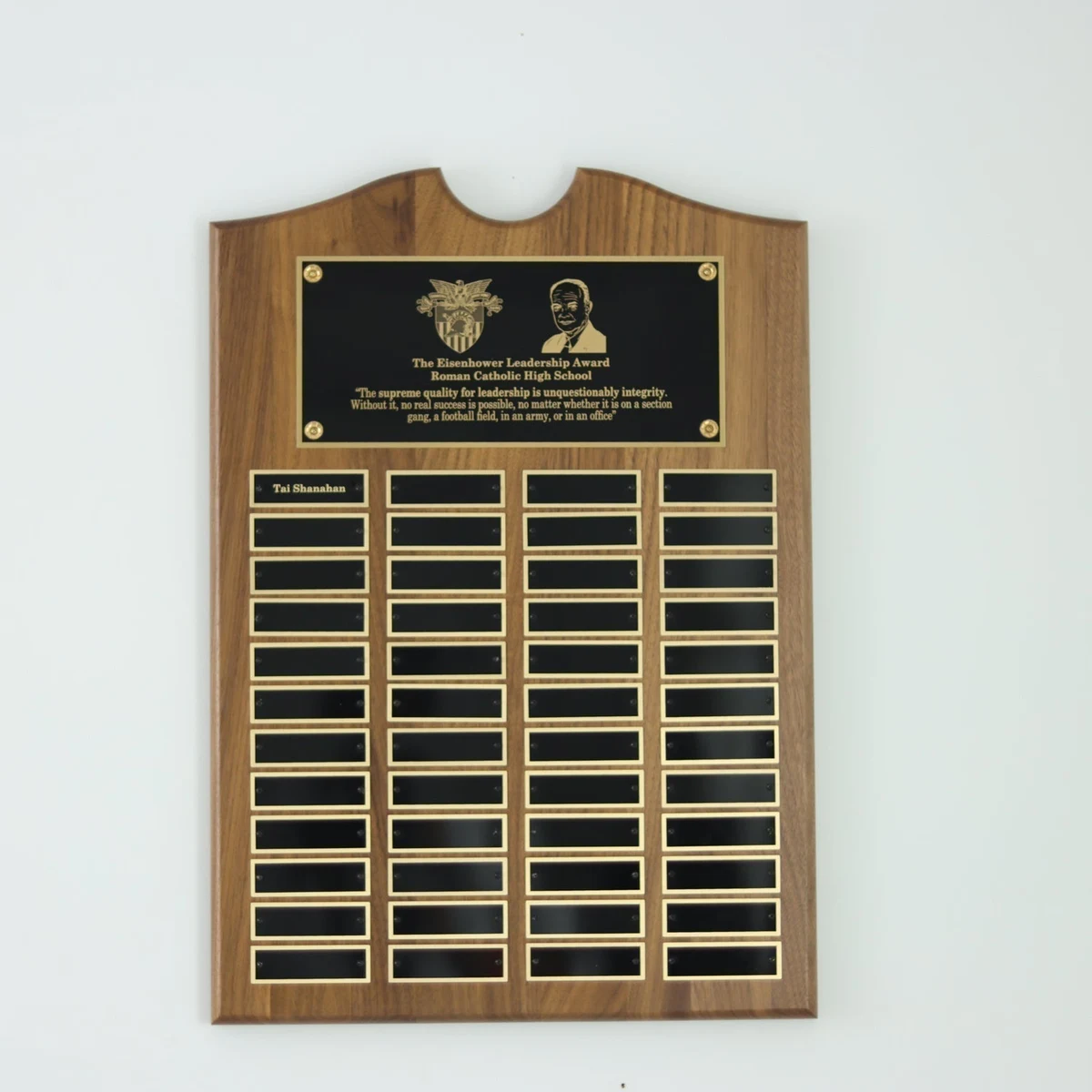Perpetual Walnut Plaque With Scroll Top - 48 Black Plates 1