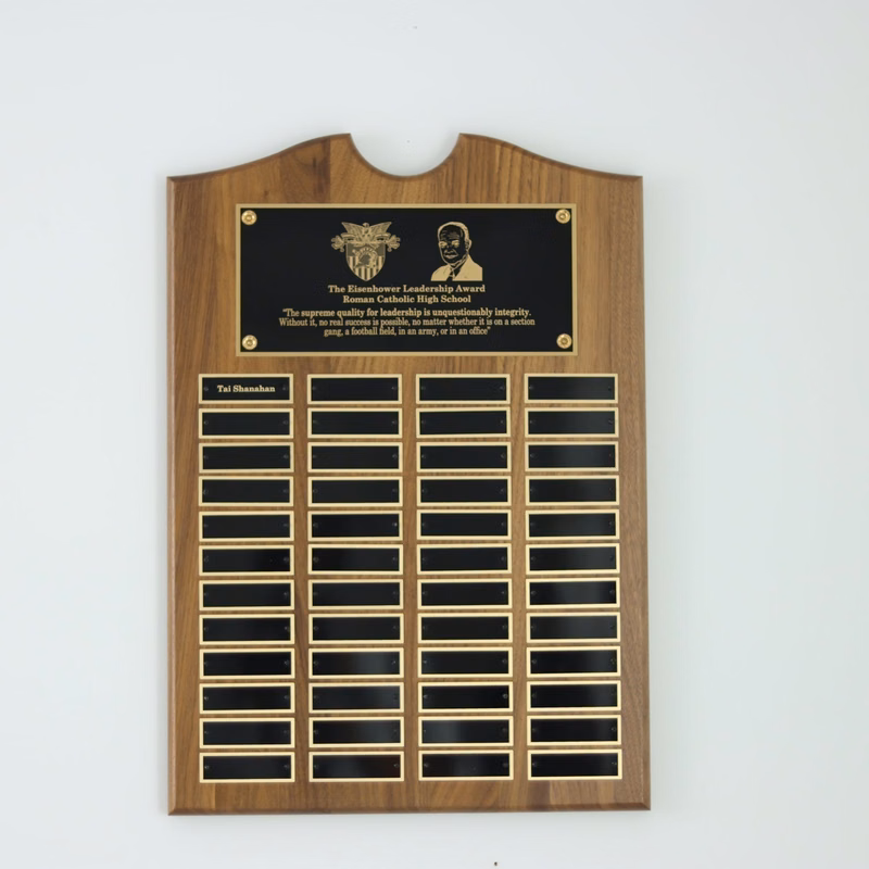 Perpetual Walnut Plaque With Scroll Top - 48 Black Plates