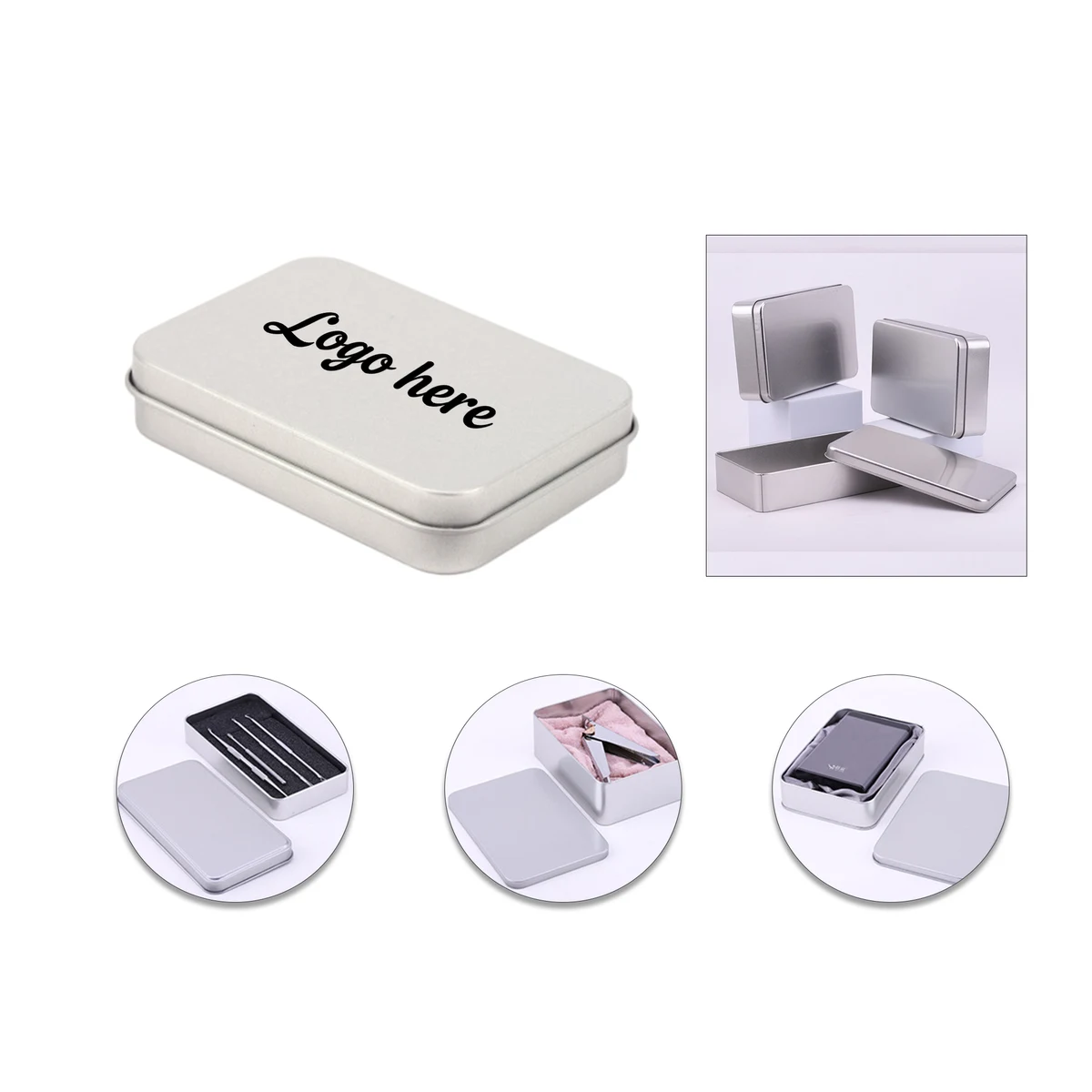 Frosted Silver Rectangular Metal Tin Storage Box 1