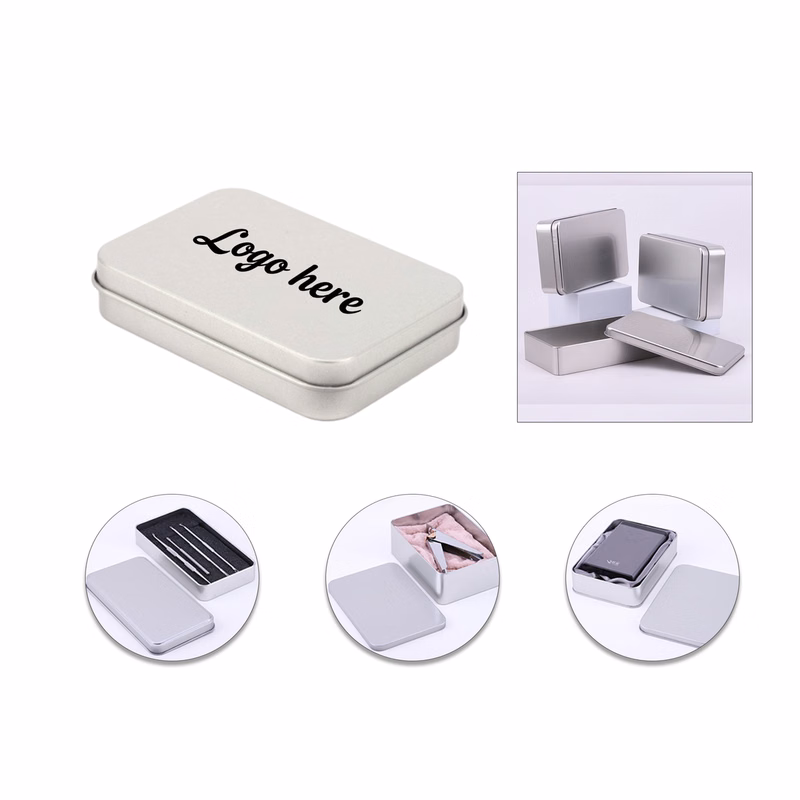 Frosted Silver Rectangular Metal Tin Storage Box