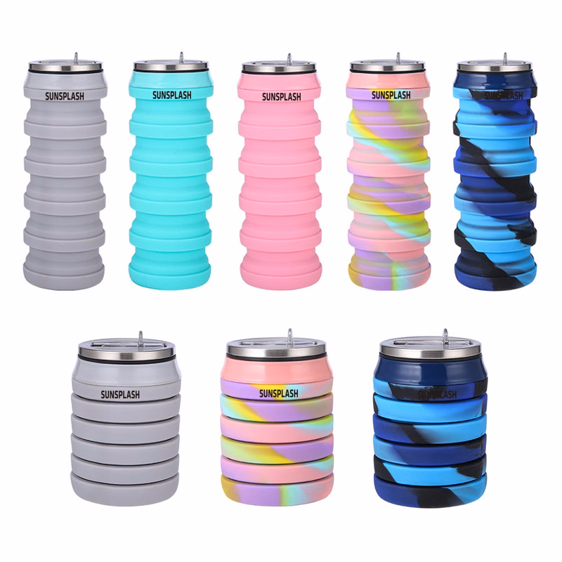 16.5oz Can-shaped Collapsible Sports Silicone Water Bottle
