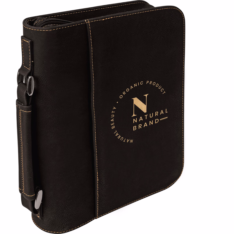 7" x 10" Black & Gold Leatherette Book/Bible Cover with Handle & Zipper