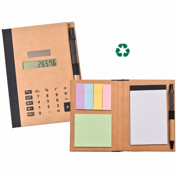 Recycled Solar Calculator with Pen, Notepad, & Flags