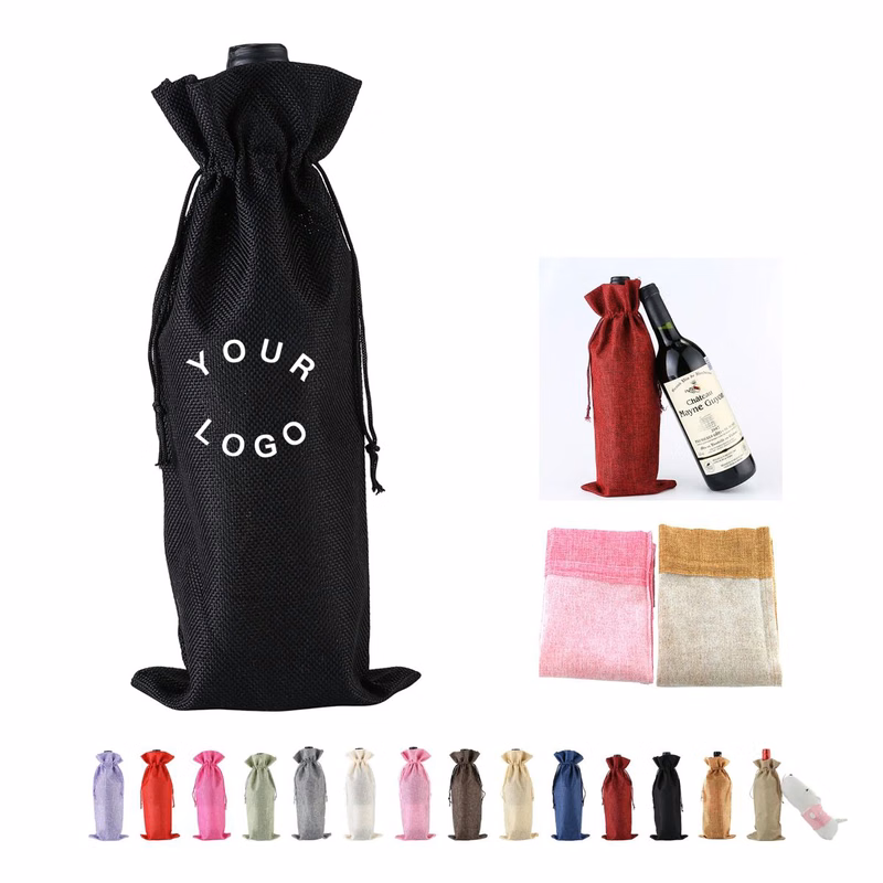 Wine Gift Pouch Burlap Fabric Reusable