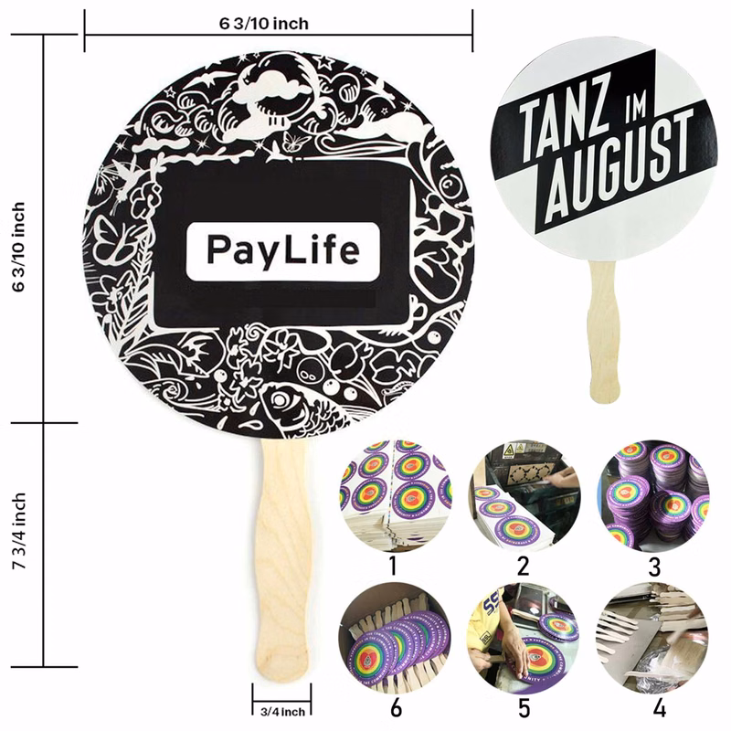 Round Paper Hand Fan With Wooden Handle