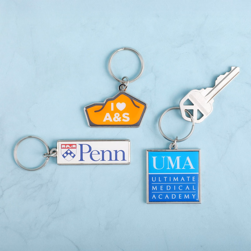 Custom Die Cast Keychain w/Offset Print & Epoxy Dome: 2 Side Imprint