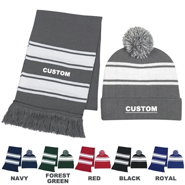 Knit Stripe Comfy Beanie/Scarf Combo 1