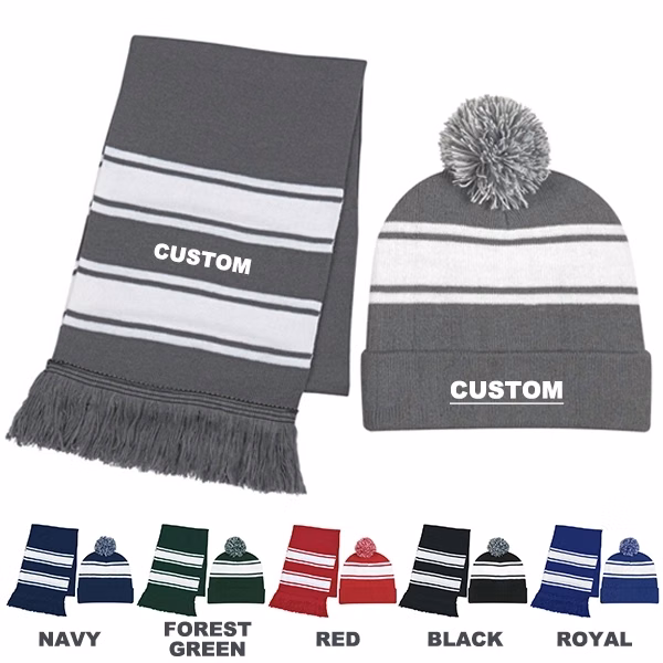 Knit Stripe Comfy Beanie/Scarf Combo