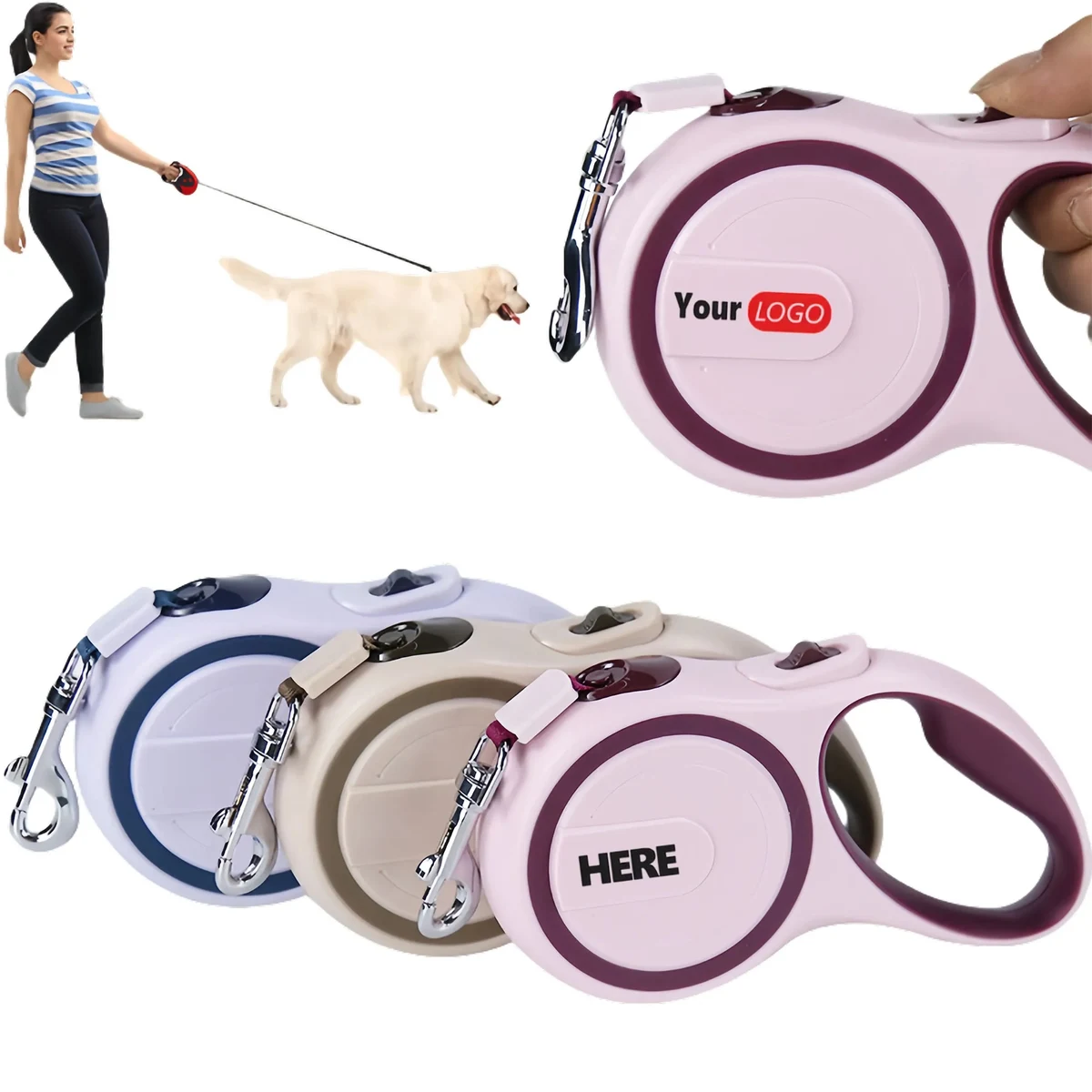 Portable Auto Retract Pet Leash With Reflective Stitching 1