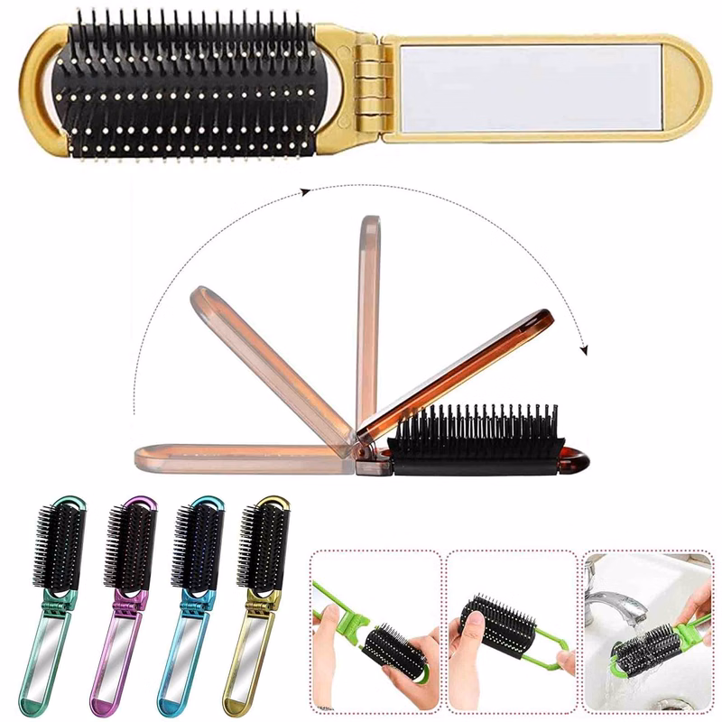 Mini Folding Hair Brush With Mirror