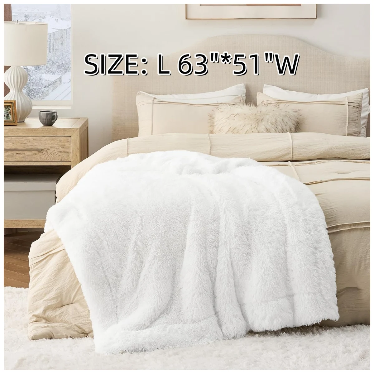 Faux Fur Cream Throw Blanket 1