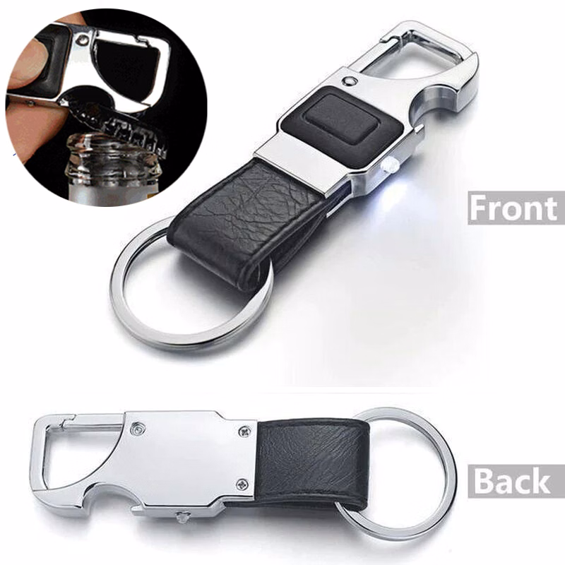 LED Light PU Leather Keychain with Bottle Opener