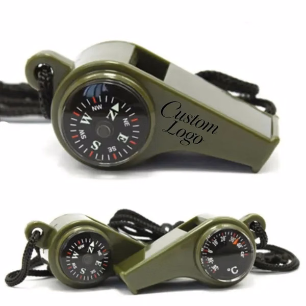 Custom 3-In-1 Survival Whistle Compass Thermometer — Emergency Camping Gear