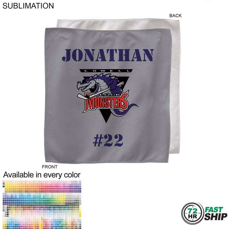 72 Hr Fast Ship - Team Towel in Microfiber Dri-Lite Terry, 15x15, Sublimated sweat towel