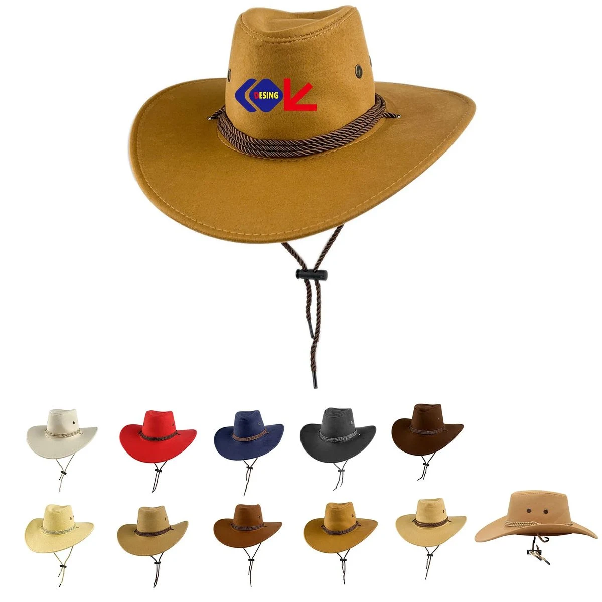 Belt Buckle Strap Felt Wide Brim Cowboy Hat 1