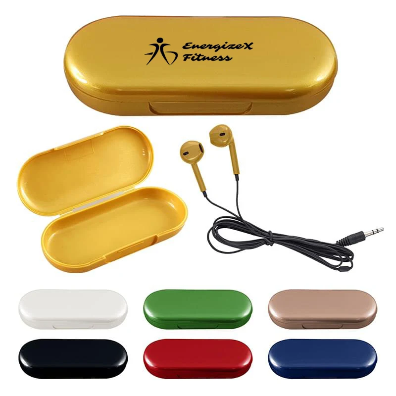 Metallic Wired Earbuds With Clamshell Case 1