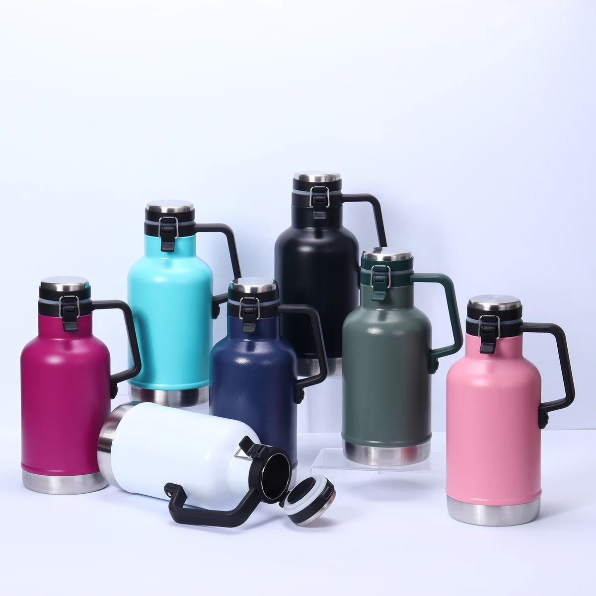 64 oz Double Wall Insulated Stainless Steel Growler, custom water bottle with logo imprint 1