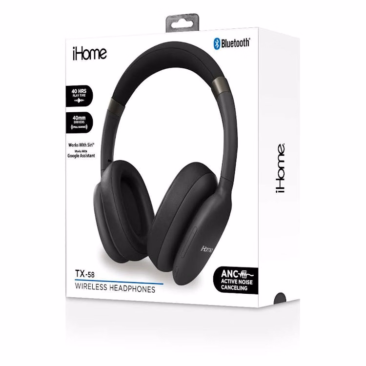 iHome Wireless Headphones with Active Noise Cancelling - Black