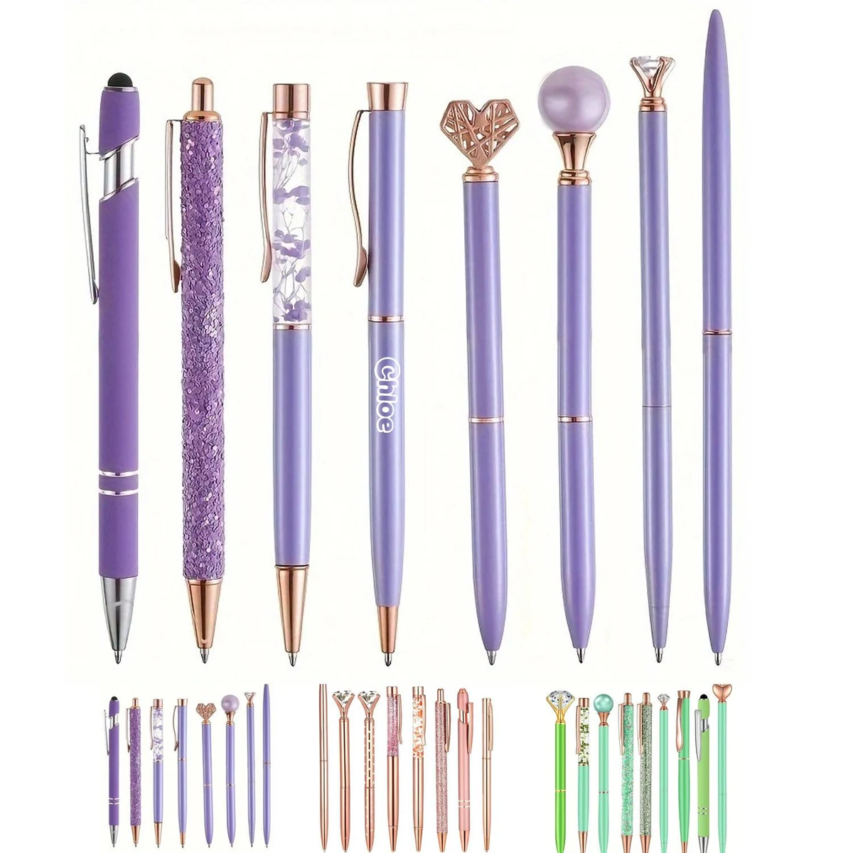 8 pcs Crown Quicksand Ballpoint Pen Stationery Gift Set 1