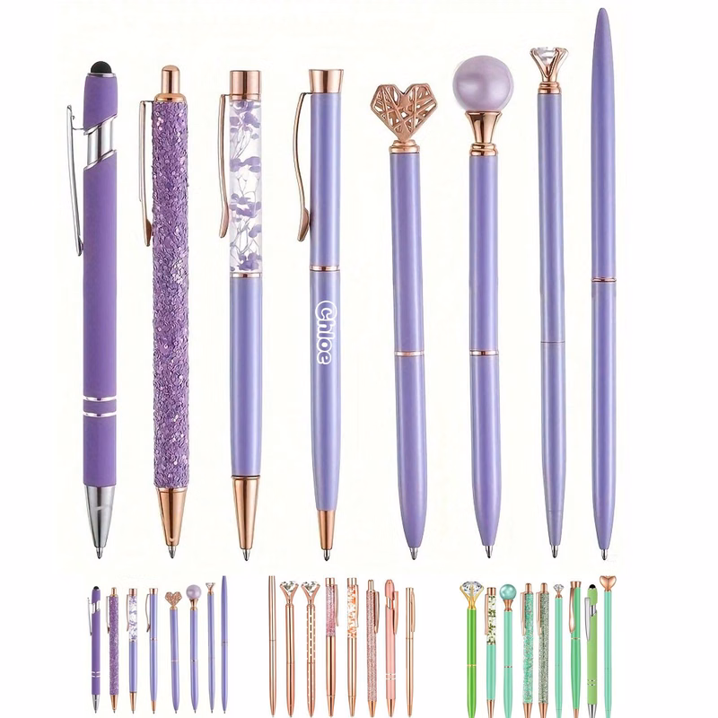 8 pcs Crown Quicksand Ballpoint Pen Stationery Gift Set