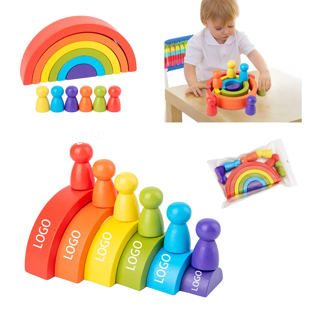 Wooden Rainbow Tower Stacked High Blocks 1