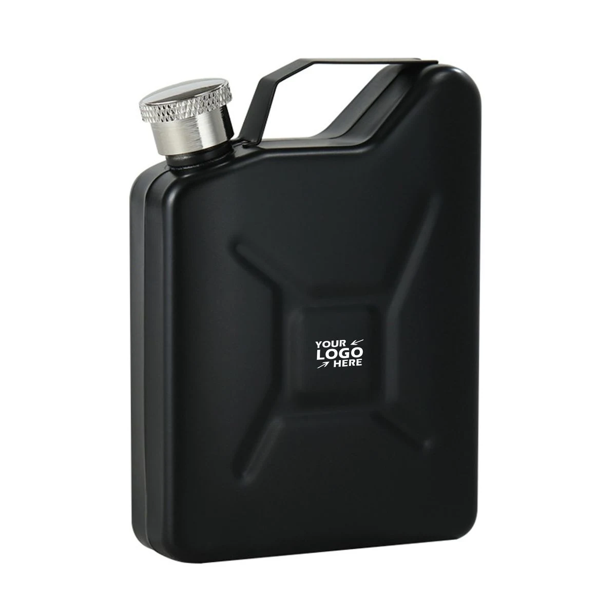 Custom Matte Black Stainless Steel Barrel Flask, custom water bottle with logo imprint 1
