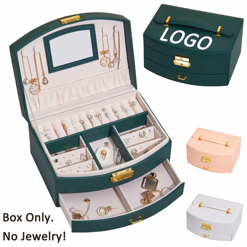 Custom 2-Layer PU Jewelry Organizer Box with Drawer & Mirror