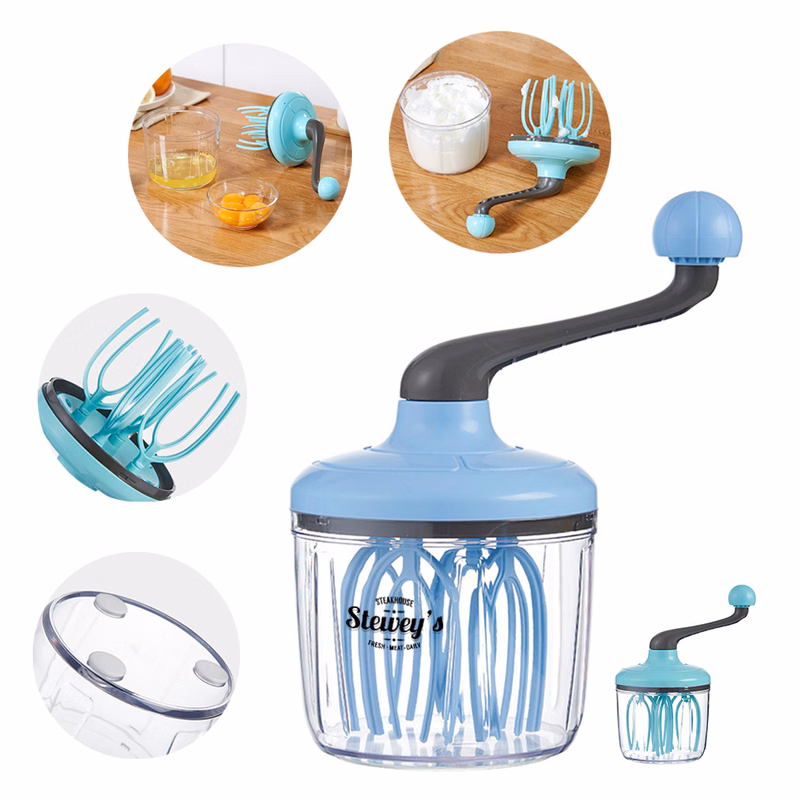 Manual Hand Crank Egg Beater with 4-Axis 16-Blade