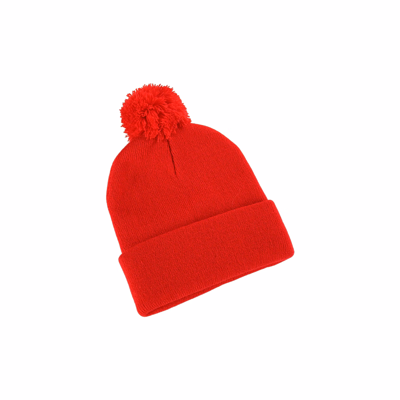 Acrylic Knit Cuff Beanie With Pom 9.1 x 7.5"