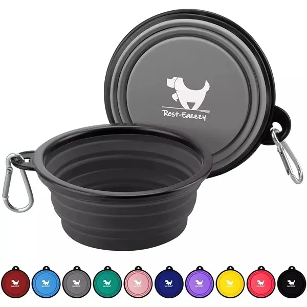 Custom 5" Collapsible Plastic Pet Bowl with Carabiner — On-the-Go Pet Supply Promo 1