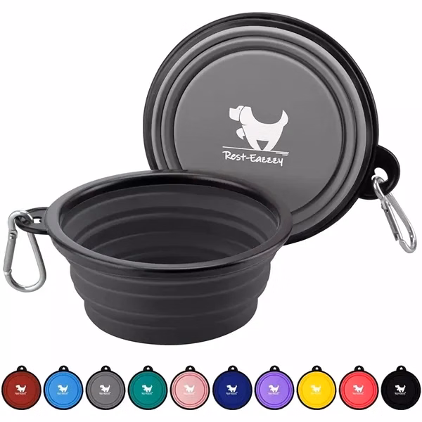 Custom 5" Collapsible Plastic Pet Bowl with Carabiner — On-the-Go Pet Supply Promo