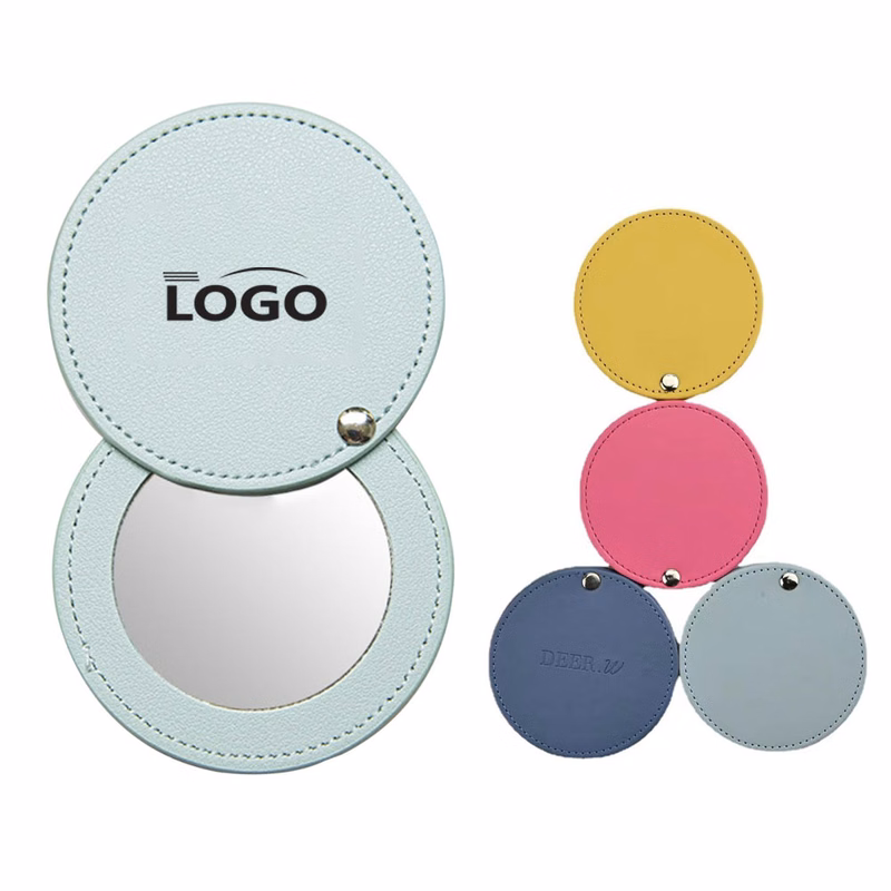 Round Portable Leather Compact Mirror