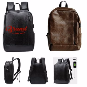 PU Leather Laptop Backpack With USB Charging Port