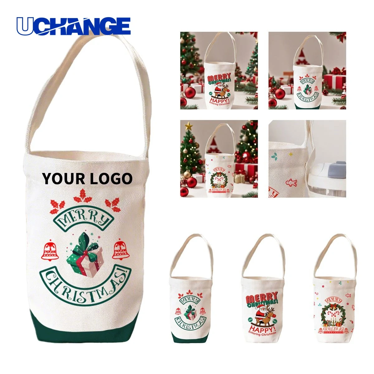 Holiday Canvas Gift Tote Carrier 4.8 x 7.9 x 3.2 Inches, custom tote bag with logo imprint 1