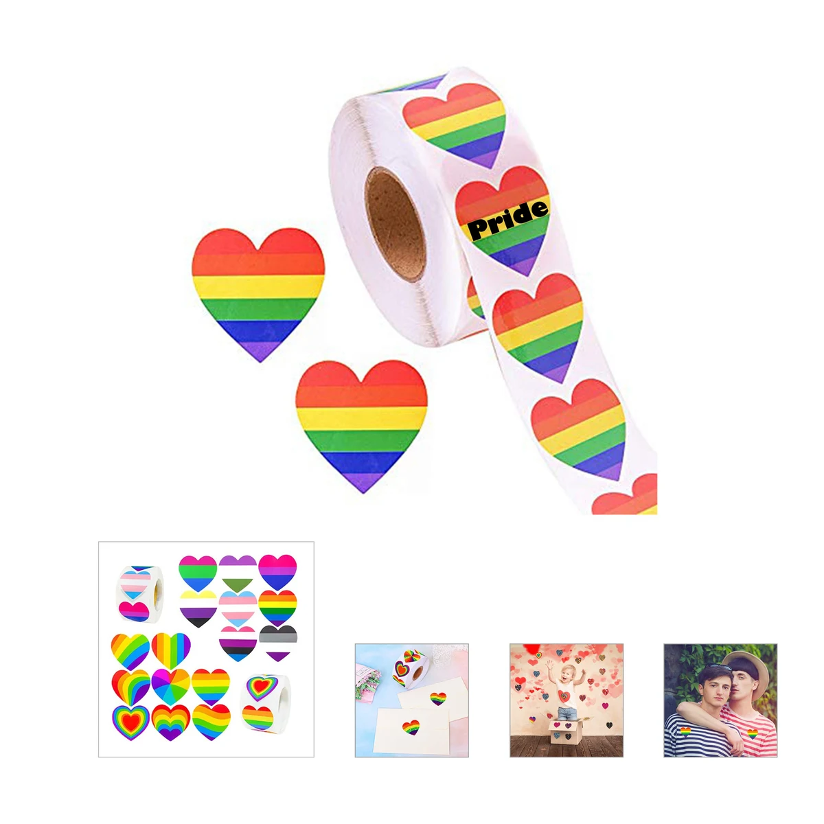 Pride Heart Shape Sticker 1 Roll 1
