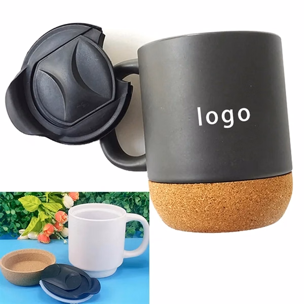 Custom 13.5 oz Ceramic Mug With Cork Bottom & Splash-Proof Lid — Office Drinkware